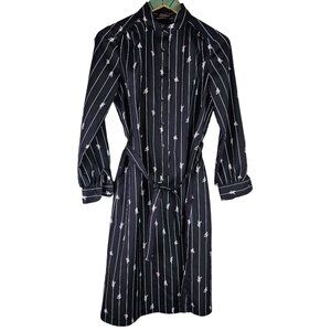 Raoul Striped Geo 80's Style Collared Long Sleeve Light Weight Midi Belted Dress